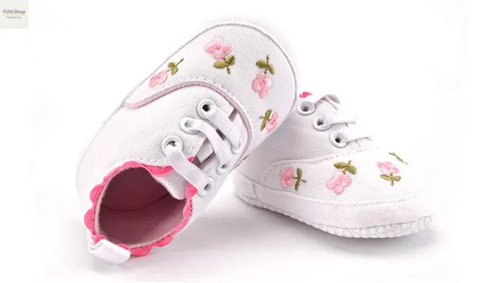 MUPLY Baby Mädchen Schuhe – Weiße Spitzenschühchen mit Blumenstickerei (0-18 Monate) - FUXL-Shopify