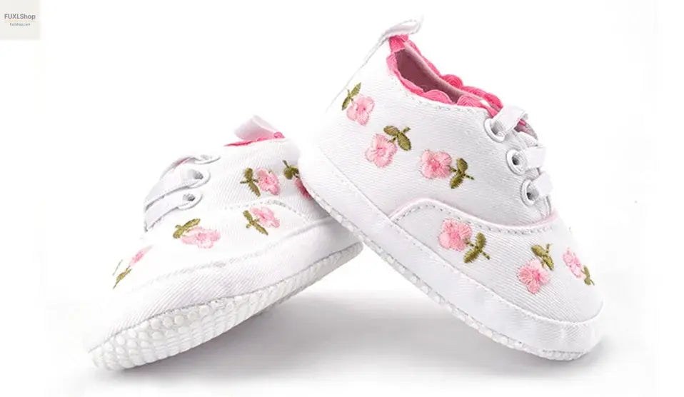 MUPLY Baby Mädchen Schuhe – Weiße Spitzenschühchen mit Blumenstickerei (0-18 Monate) - FUXL-Shopify