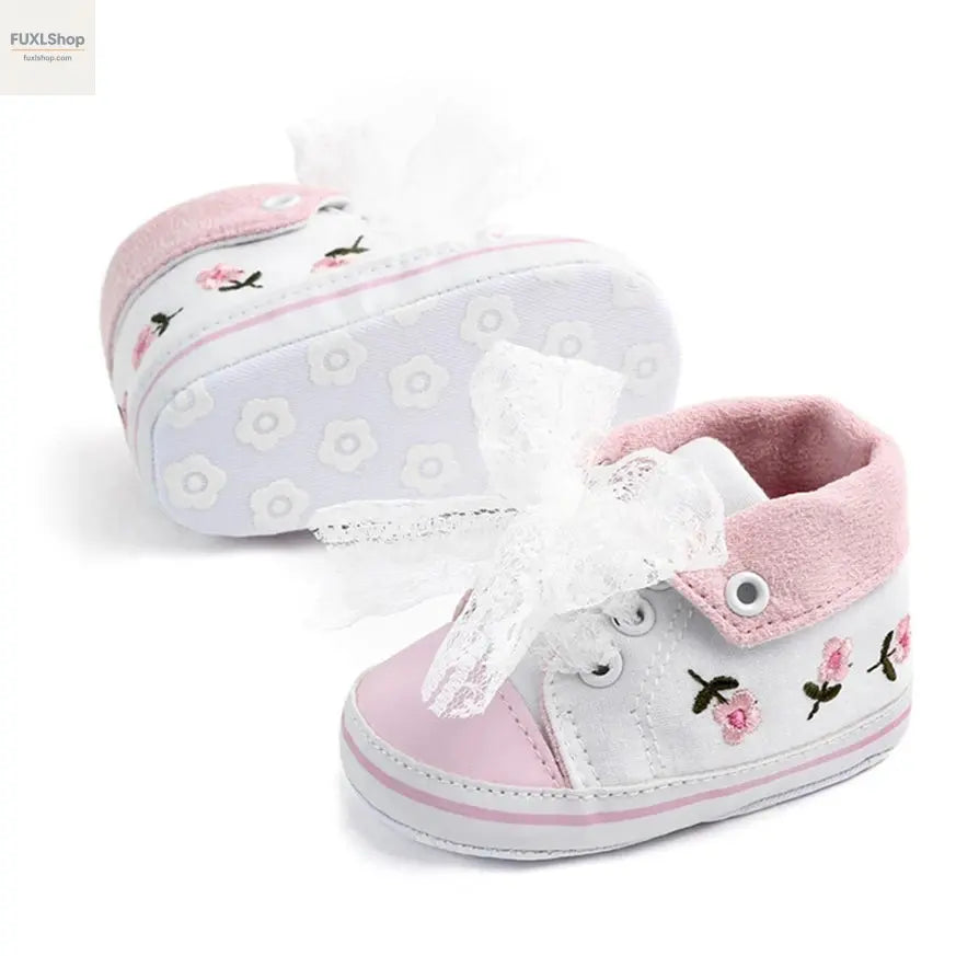 MUPLY Baby Mädchen Schuhe – Weiße Spitzenschühchen mit Blumenstickerei (0-18 Monate) - FUXL-Shopify