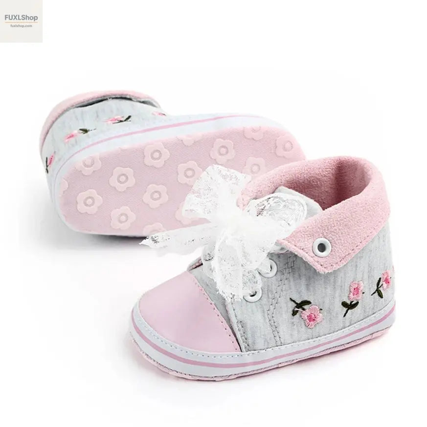 MUPLY Baby Mädchen Schuhe – Weiße Spitzenschühchen mit Blumenstickerei (0-18 Monate) - FUXL-Shopify