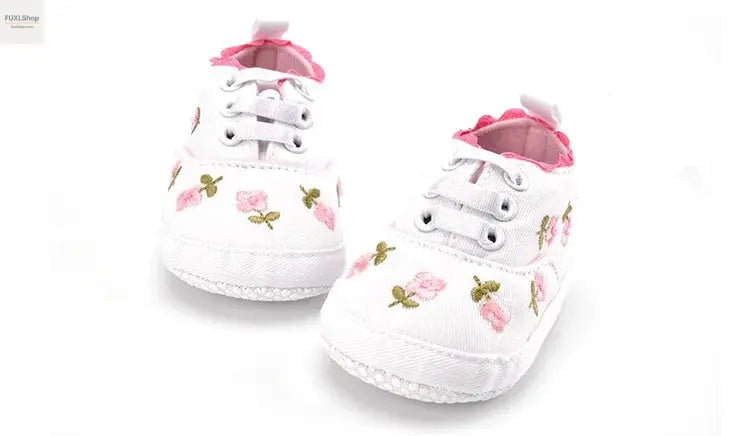 MUPLY Baby Mädchen Schuhe – Weiße Spitzenschühchen mit Blumenstickerei (0-18 Monate) - FUXL-Shopify