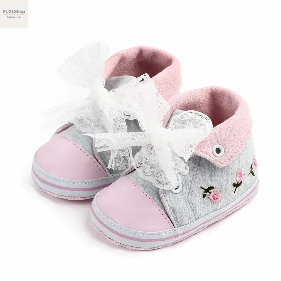 MUPLY Baby Mädchen Schuhe – Weiße Spitzenschühchen mit Blumenstickerei (0-18 Monate) - FUXL-Shopify