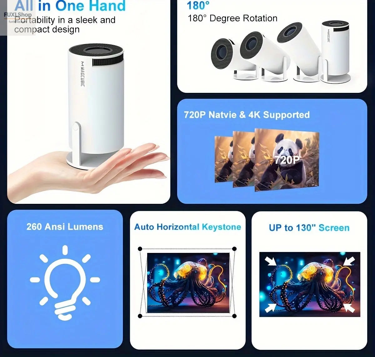 Magcubic HY300 Pro Wifi6 Projector with Android 11, Native Resolution of 1280X720P, Supports 4K, Wireless 5.0, And Is a Portable Home Cinema Projector. - FUXL-Shopify
