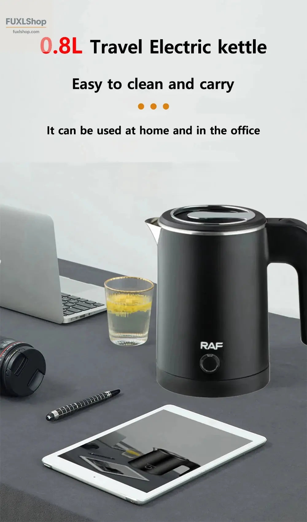 RAF Reise-Wasserkocher 0.8L – Edelstahl, schnelles Aufkochen & automatische Abschaltung für Hotel, Reise & Zuhause - FUXL-Shopify