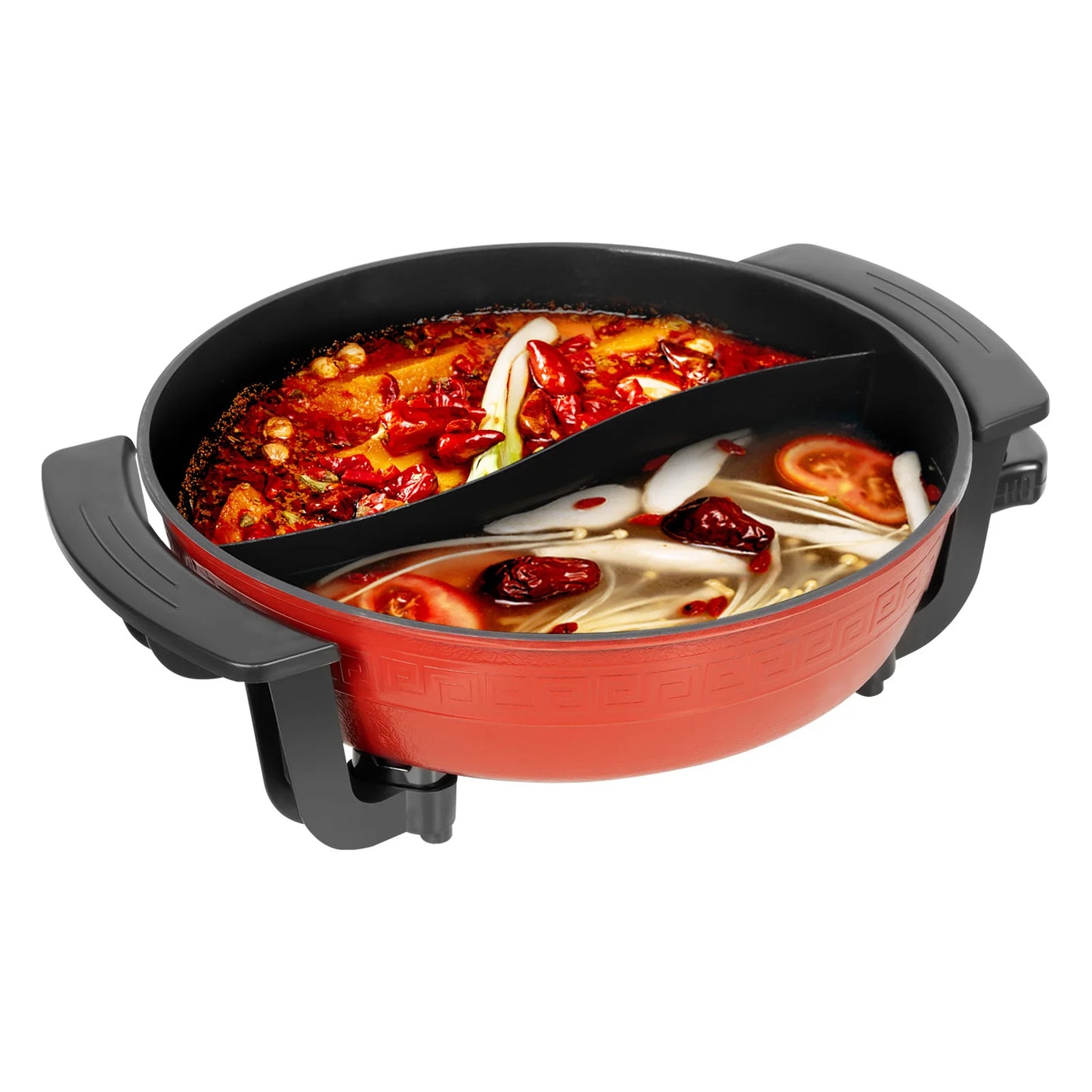 6L Haushalts-Hot Pot 1360 W 220 V elektrischer Kochtopf Bratpfanne Eintopftopf 2 Fächer Antihaft-Hotpot Temperatur einstellbar
