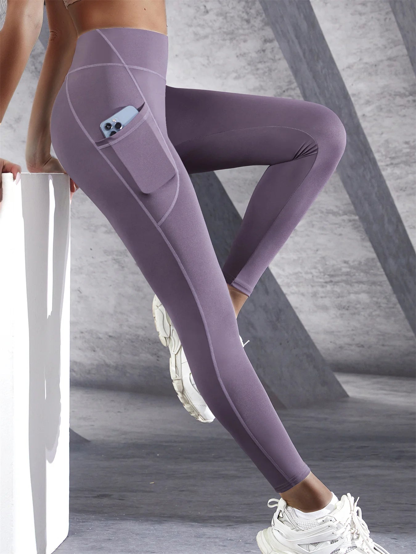 Neue Hohe Taille frauen Leggings Stretch Yoga Hosen Strumpfhosen Mit Taschen Push-Up Fitness Laufsport Einfarbig Hosen