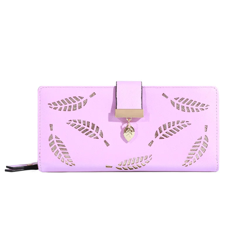 Frauen Brieftasche PU Leder Geldbörse Weibliche Lange Brieftasche Gold Hohl Blätter Beutel Handtasche Für Frauen Geldbörse Karte Halter Kupplung - FUXL-Shopify