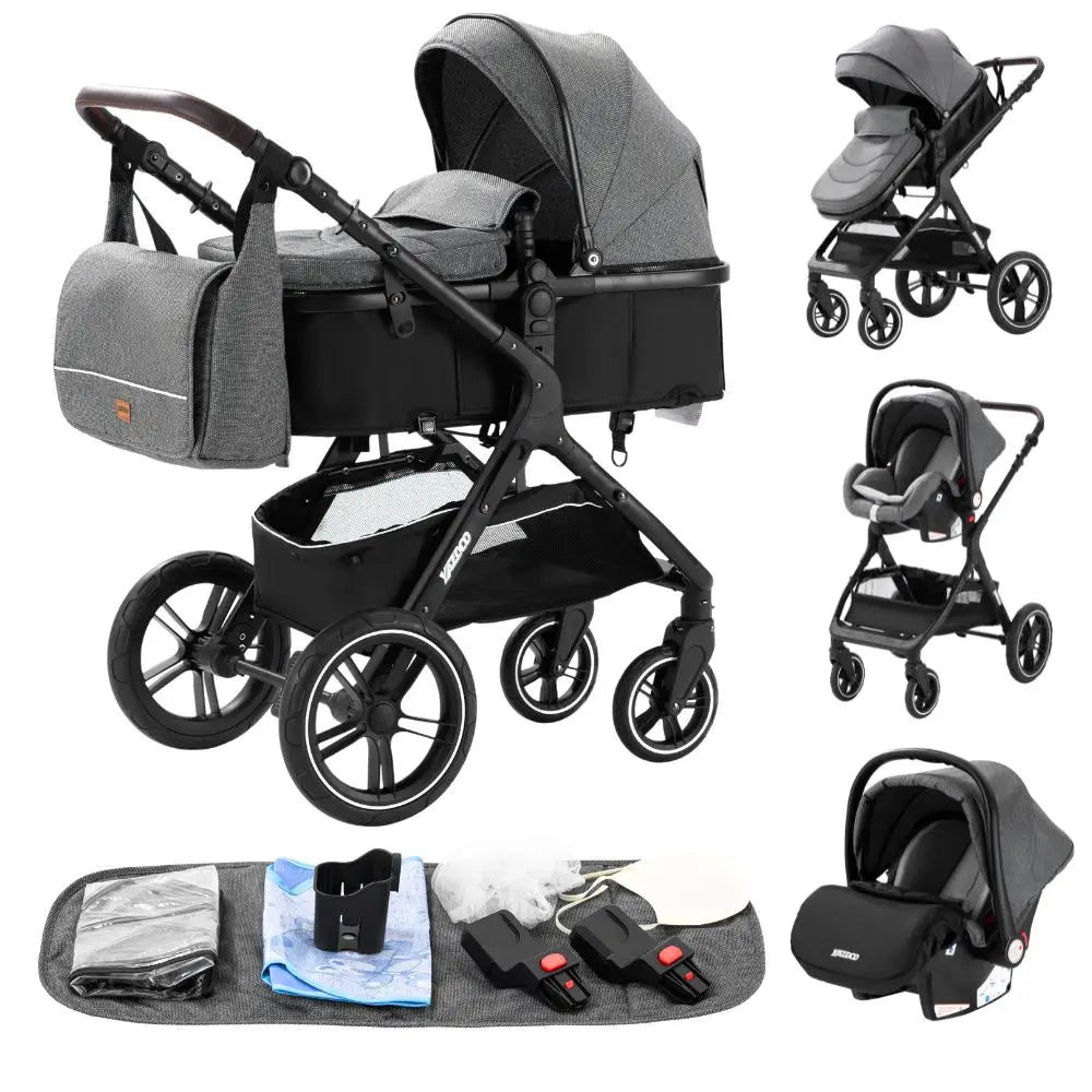 Poussette Luxueuse 3' und 1 Pour Nouveau-Ne,pade de Journey und Pliable, Cadre Aluminium, Landau, Capote Rabattable