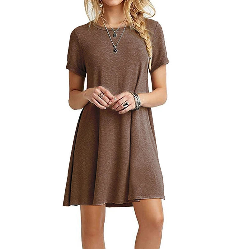 Frauen Casual Kurzarm T-Shirt Kleid Vintage Print Mini-Loose Dress - FUXL-Shopify