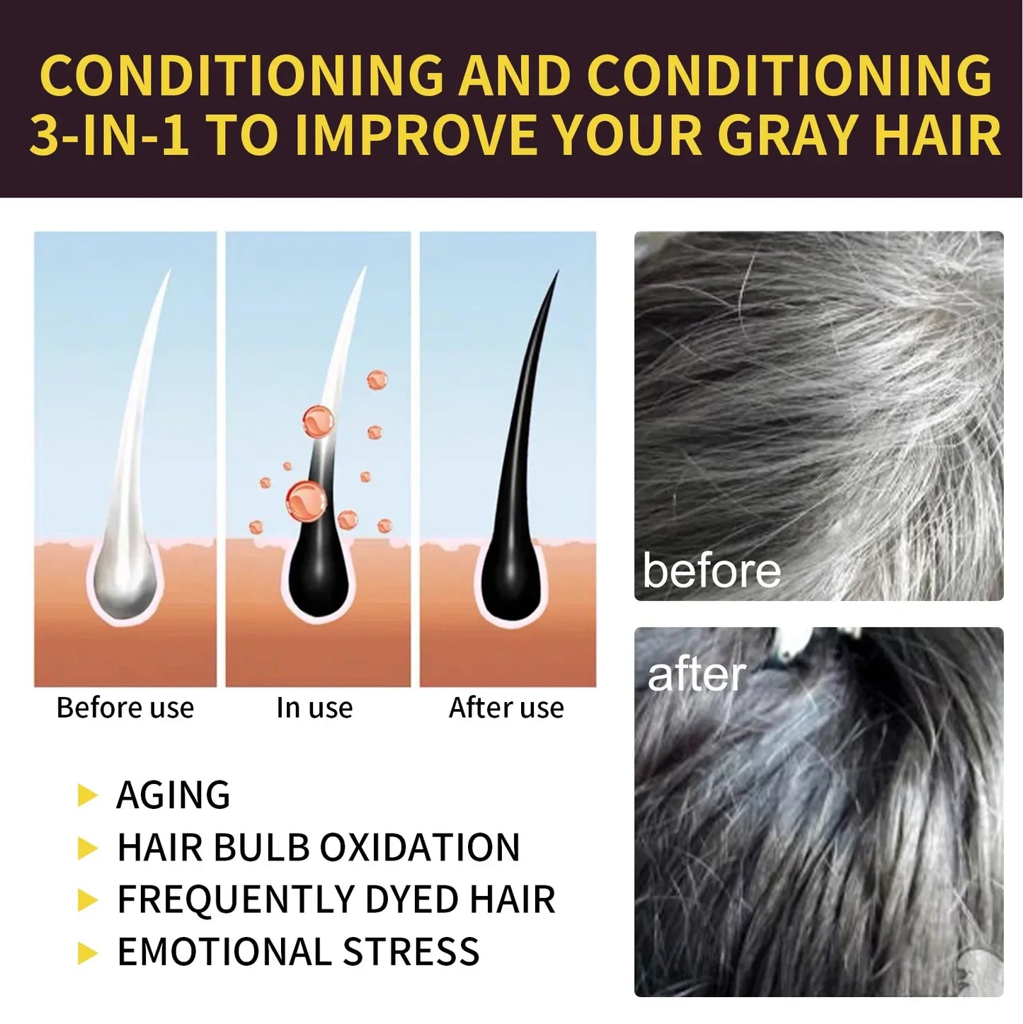 Haarfärbe-Shampoo Grau zu Schwarz - Natürliche Coloration 100ml/500ml
