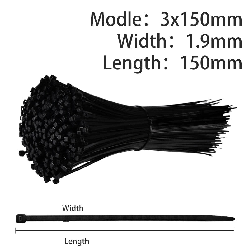 500/200/100 Stück Nylon-Kabelbinder – Selbstsichernd, 1,9/2,7 mm – Verstellbare Befestigungsschlaufe für Heim, Büro & Garten