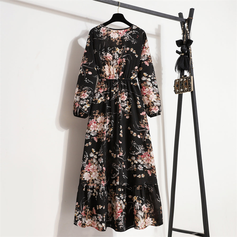 FUXL Bohemian Maxi Kleid – Langarm Chiffon Blumenkleid (Mid-Calf, Lockere Passform) - FUXL-Shopify