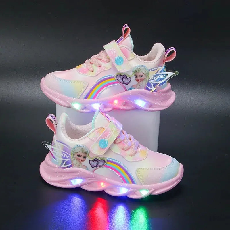 Disney Mädchen Freizeitschuhe Led Lichter Mesh Atmungsaktive Kinder Sport Prinzessin Elsa Rosa Lila Schuhe Turnschuhe Größe 22-35