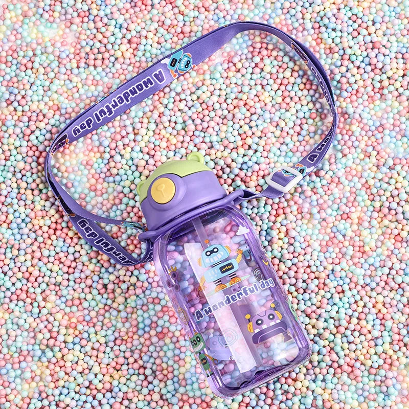 1PC Kinder Wasser Schnabeltasse Kinder Wasserflasche mit Strohhalm und Griff Tragbare Trinkflasche Tasse Kinder