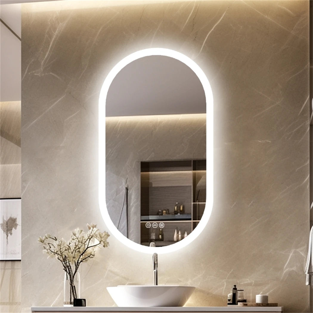 Ovaler LED-Badezimmerspiegel, 500 x 1000 mm, Wand-Kosmetikspiegel mit Antibeschlag, 3 Farben, dimmbare Beleuchtung, Smart Switch-Speicherfunktion