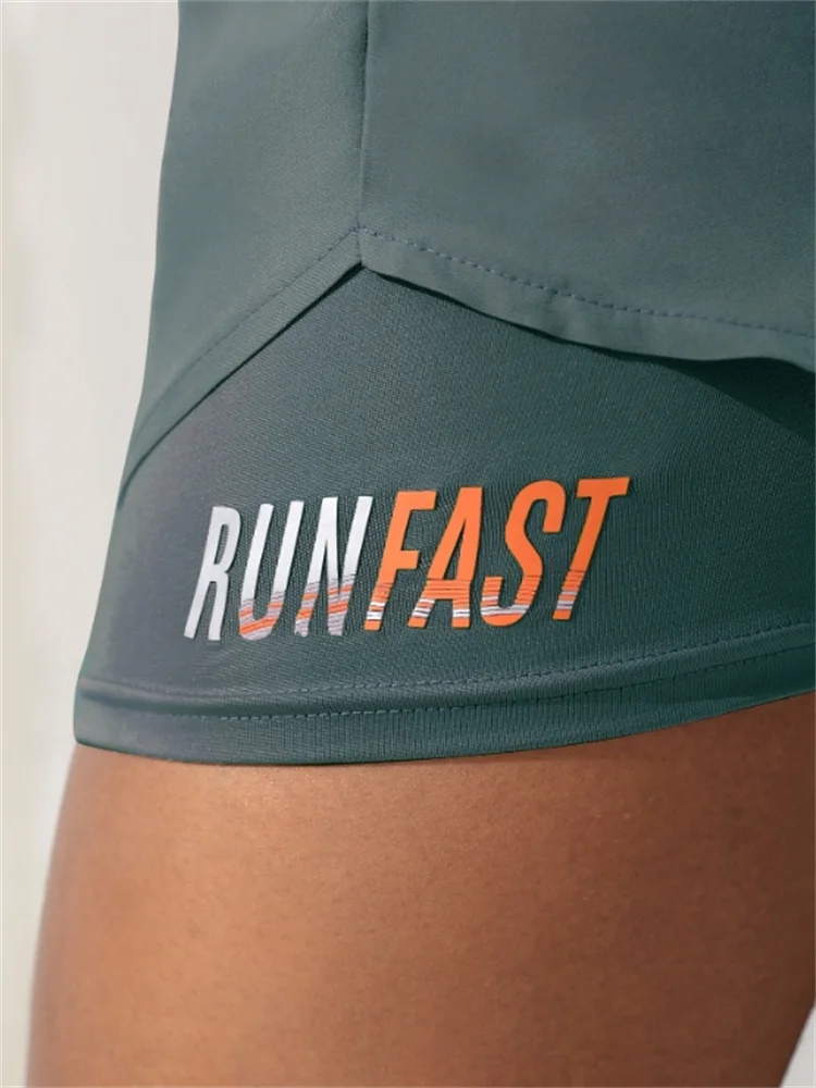 Damen-Yoga-Shorts mit hohem Bund und elastischer Laufshorts mit Näherungskontrolle, gefälschte zweiteilige Hose
