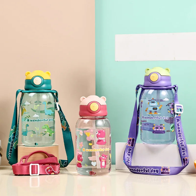 1PC Kinder Wasser Schnabeltasse Kinder Wasserflasche mit Strohhalm und Griff Tragbare Trinkflasche Tasse Kinder
