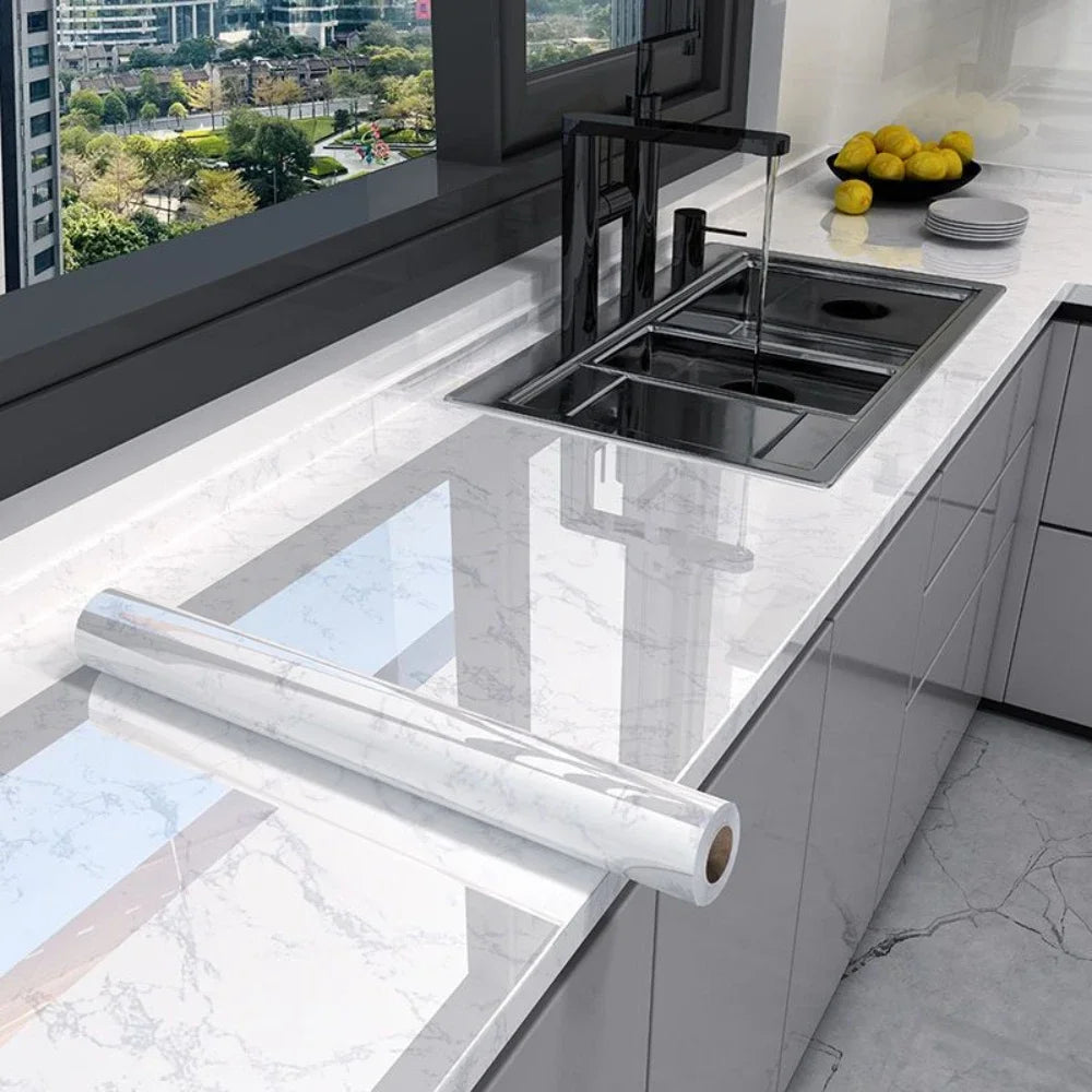 Produktbild von 60 cm/80 cm Marmor selbstklebende Tapete zum Abziehen und Aufkleben, Tapete für Küche, Badezimmer, Kontaktpapier, moderne wasserdichte Wandaufkleber – hochwertig verarbeitet für tägliche Anwendung