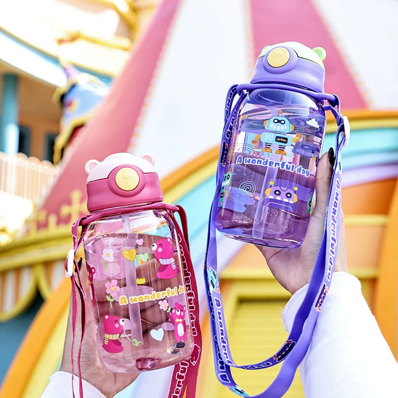 1PC Kinder Wasser Schnabeltasse Kinder Wasserflasche mit Strohhalm und Griff Tragbare Trinkflasche Tasse Kinder - FUXL-Shopify