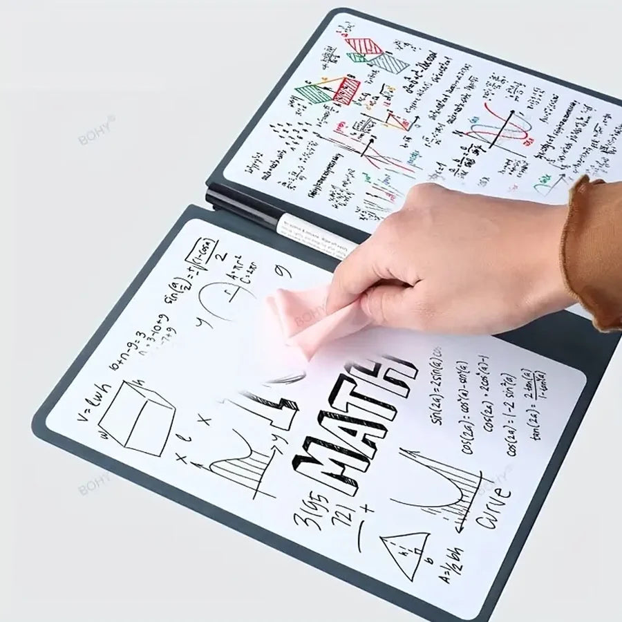 A5 wiederverwendbares Whiteboard-Notizbuch-Set mit Whiteboard-Stift, Löschtuch, Leder, Notizblock, Wochenplaner, tragbar, stilvoll, Büro