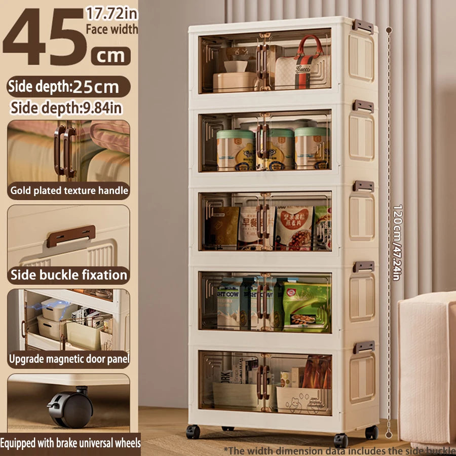 45/55/65 cm Länge, zusammenklappbarer Multifunktions-Aufbewahrungsschrank, Kleinigkeiten-Schrank, großes Fassungsvermögen, staubdichter Kleiderschrank