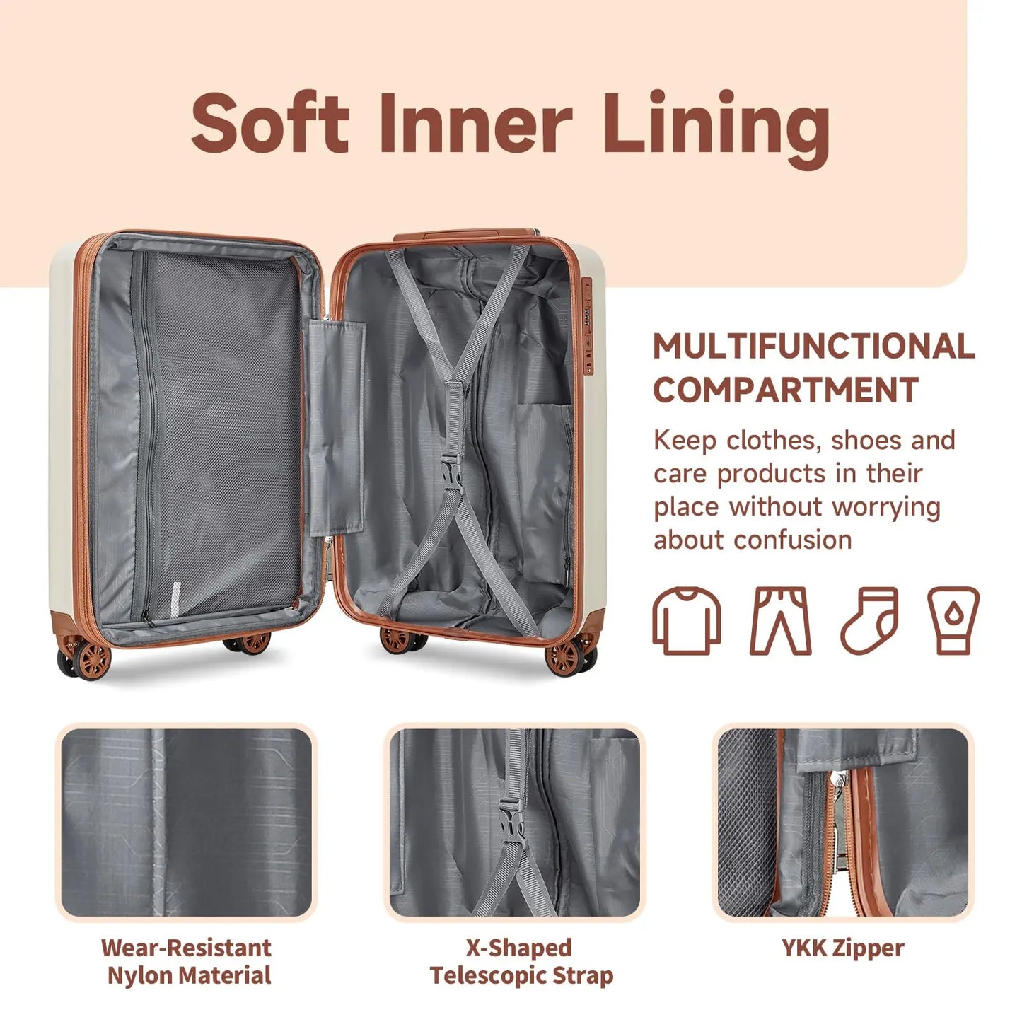 imiomo Erweiterbares Handgepäck-Koffer-Set mit Reisetasche, Getränkehalter, TSA-Schloss, Spinner-Räder, leicht und langlebig