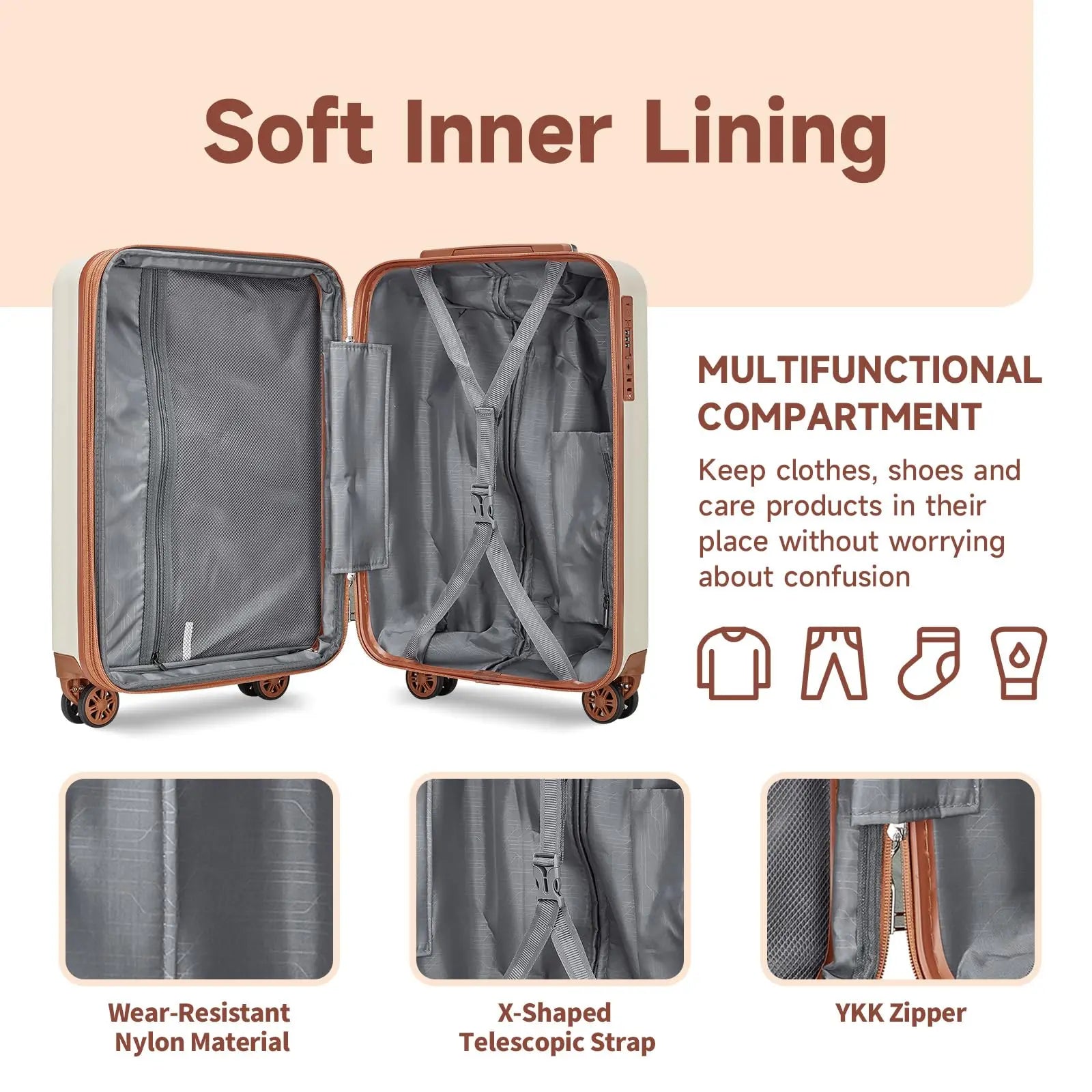 imiomo Erweiterbares Handgepäck-Koffer-Set mit Reisetasche, Getränkehalter, TSA-Schloss, Spinner-Räder, leicht und langlebig - FUXL-Shopify