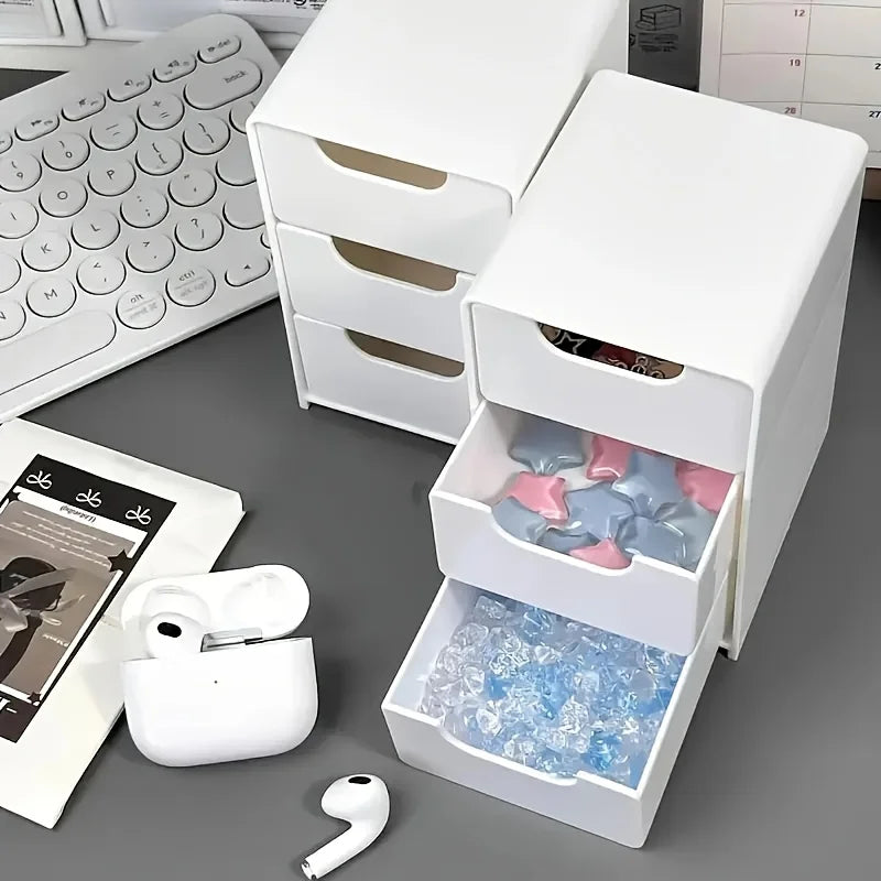 Schicker 3-stöckiger Schreibtisch-Organizer mit Schubladen – ideal für die Aufbewahrung von Bürobedarf, Schmuck und Kosmetika – tragbare Trennbox