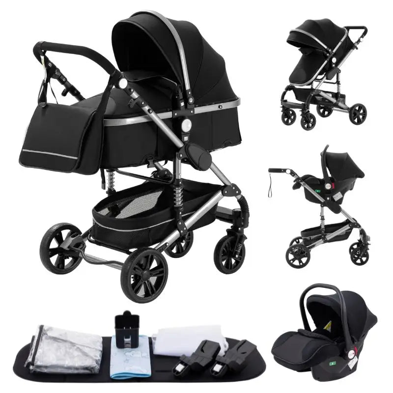 Poussette Luxueuse 3' und 1 Pour Nouveau-Ne,pade de Journey und Pliable, Cadre Aluminium, Landau, Capote Rabattable