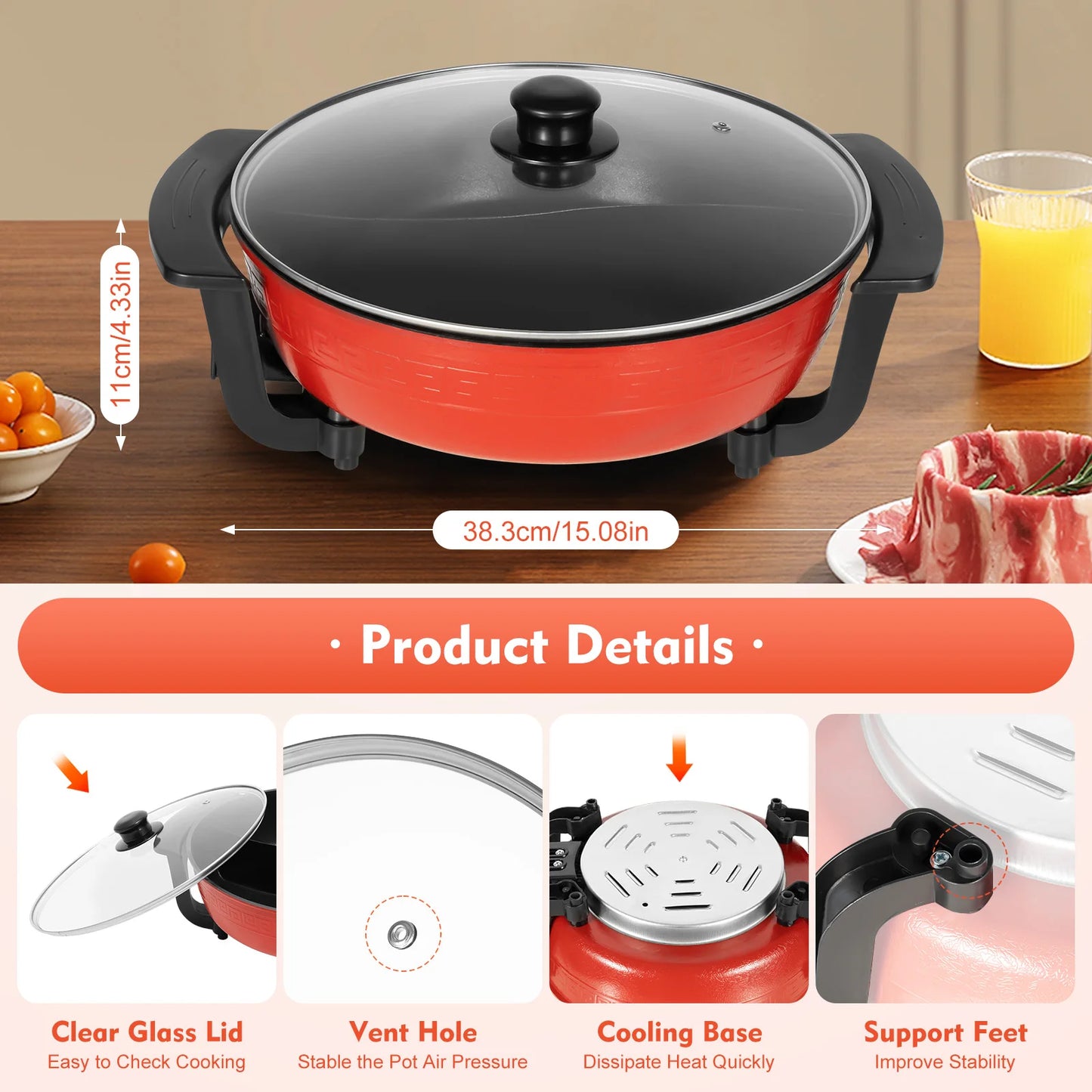 6L Haushalts-Hot Pot 1360 W 220 V elektrischer Kochtopf Bratpfanne Eintopftopf 2 Fächer Antihaft-Hotpot Temperatur einstellbar