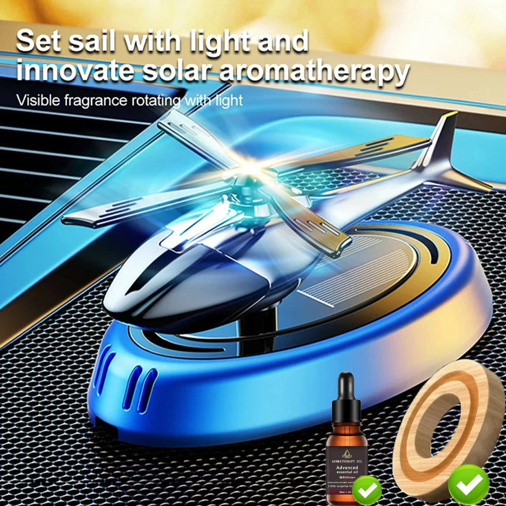 Solarbetriebener Rotationshubschrauber, Solar-Aromatherapie, Auto-Lufterfrischer, Legierung + ABS, Holzduft, Auto-Aroma-Diffusor