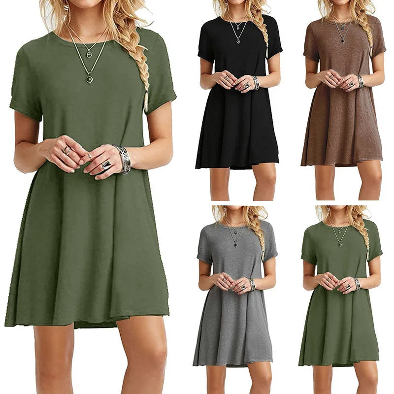 Frauen Casual Kurzarm T-Shirt Kleid Vintage Print Mini-Loose Dress - FUXL-Shopify