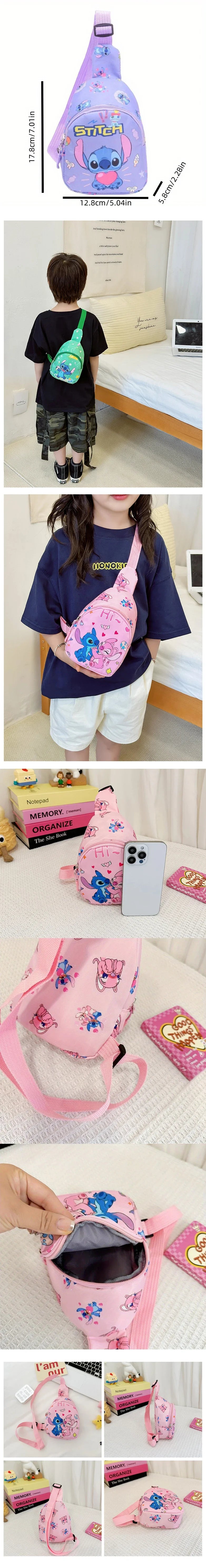 Stitch & Angel Sling Brusttasche, Cartoon-Anime-Umhängetasche, modische lässige Umhängetasche mit Münzgeldbörse für die tägliche Reise