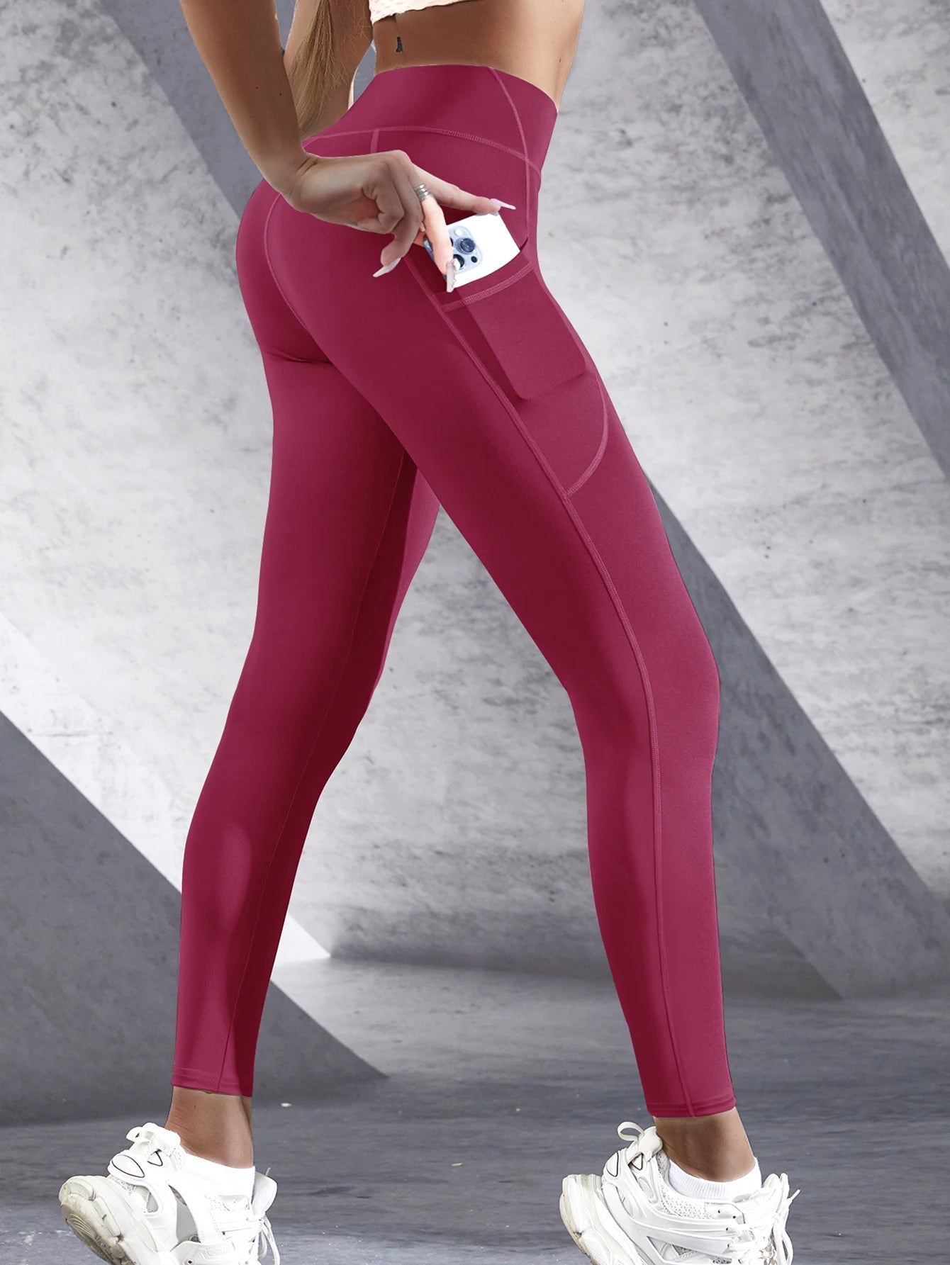 Neue Hohe Taille frauen Leggings Stretch Yoga Hosen Strumpfhosen Mit Taschen Push-Up Fitness Laufsport Einfarbig Hosen