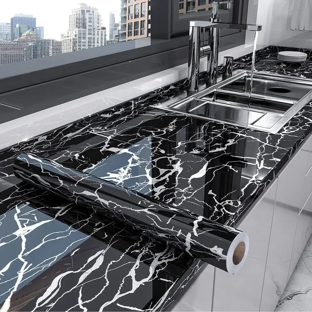 Produktbild von 60 cm/80 cm Marmor selbstklebende Tapete zum Abziehen und Aufkleben, Tapete für Küche, Badezimmer, Kontaktpapier, moderne wasserdichte Wandaufkleber – hochwertig verarbeitet für tägliche Anwendung