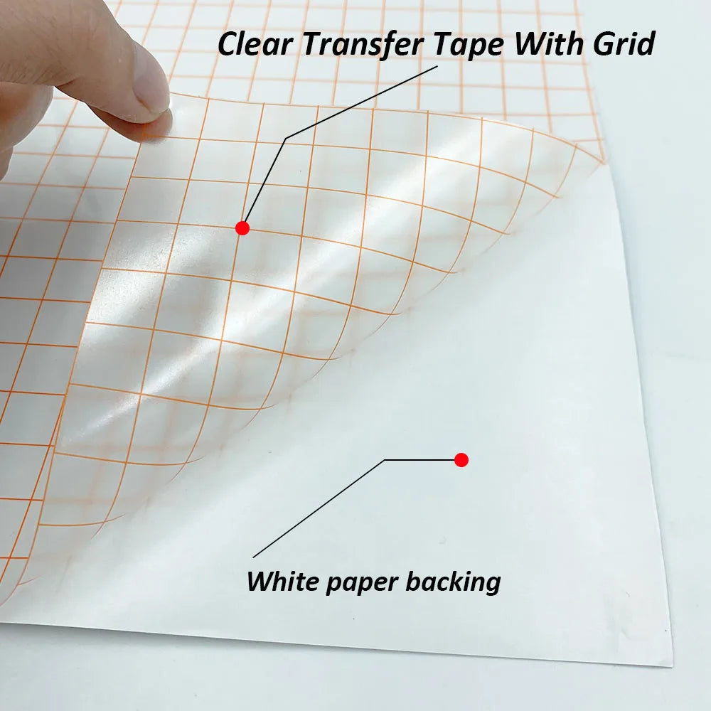 12 Zoll x 196 Zoll selbstklebendes Vinyl-Anwendungs-Transfer-Parper-Klebeband mit klarem Ausrichtungsgitter für Auto-Wand- und Kunstaufkleber zum Selbermachen