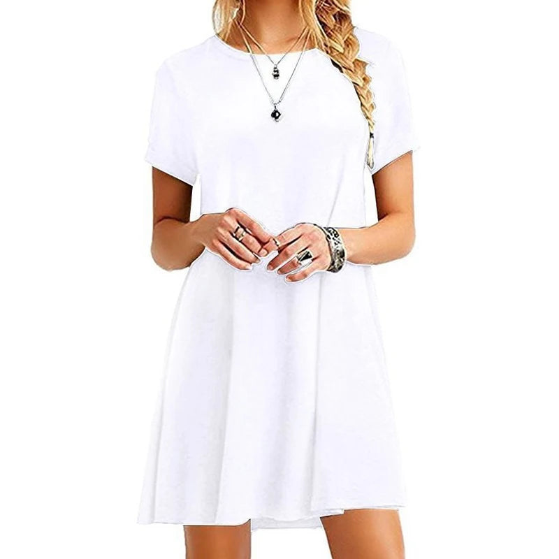 Frauen Casual Kurzarm T-Shirt Kleid Vintage Print Mini-Loose Dress - FUXL-Shopify