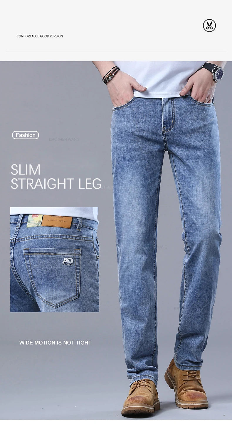Frühlings-Herren-Jeans in Hellblau, schmal, stilvoll, lässig, Stretch-Stoff, Denim-Hose, klassische Hose, Rauchgrau - FUXL-Shopify