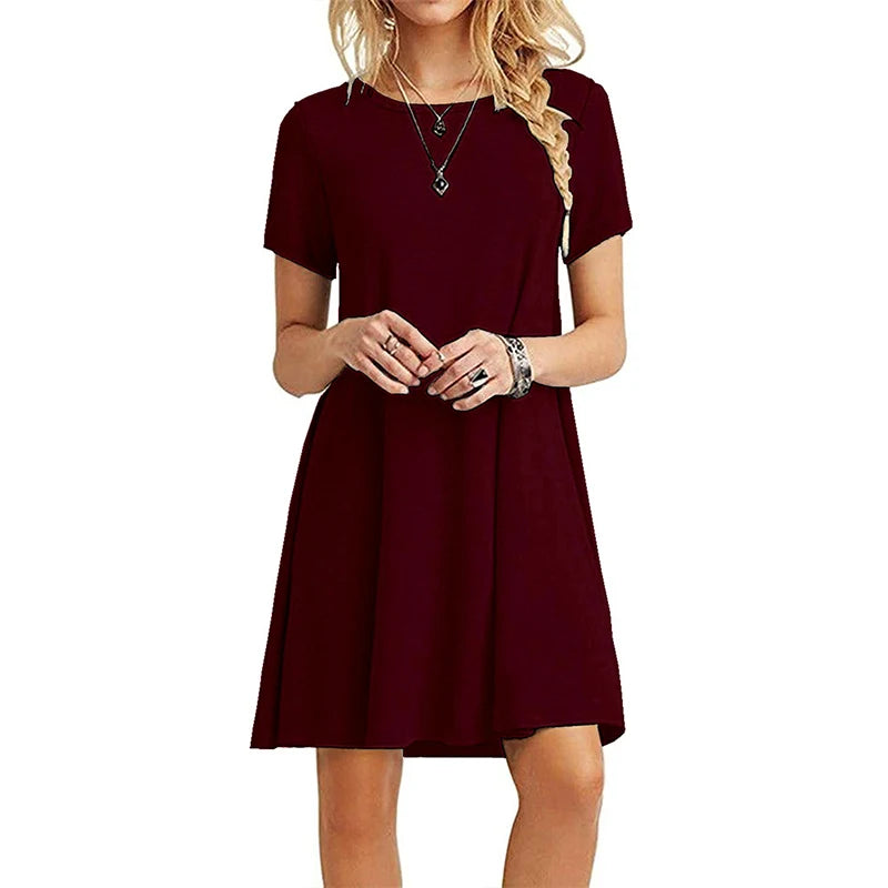 Frauen Casual Kurzarm T-Shirt Kleid Vintage Print Mini-Loose Dress - FUXL-Shopify