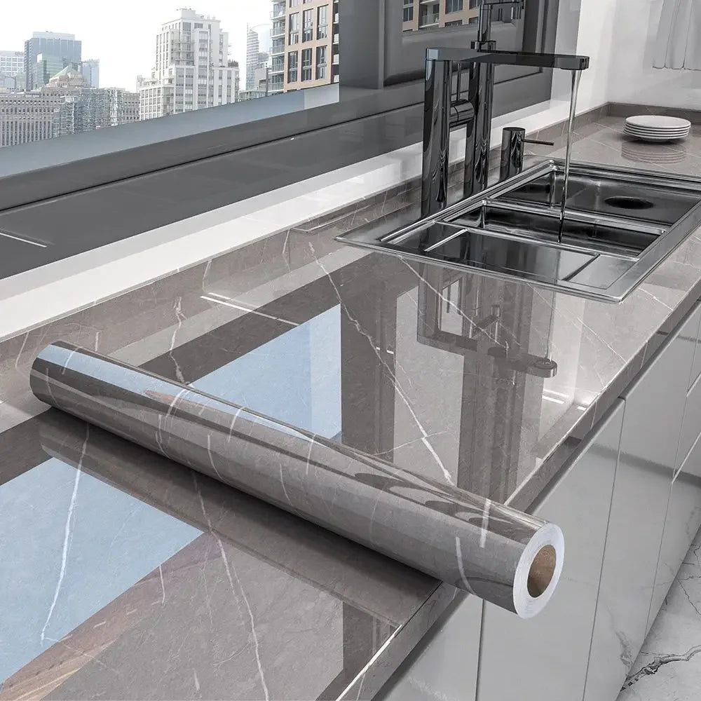 Produktbild von 60 cm/80 cm Marmor selbstklebende Tapete zum Abziehen und Aufkleben, Tapete für Küche, Badezimmer, Kontaktpapier, moderne wasserdichte Wandaufkleber – hochwertig verarbeitet für tägliche Anwendung