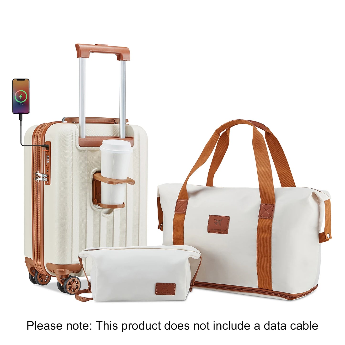 imiomo Erweiterbares Handgepäck-Koffer-Set mit Reisetasche, Getränkehalter, TSA-Schloss, Spinner-Räder, leicht und langlebig