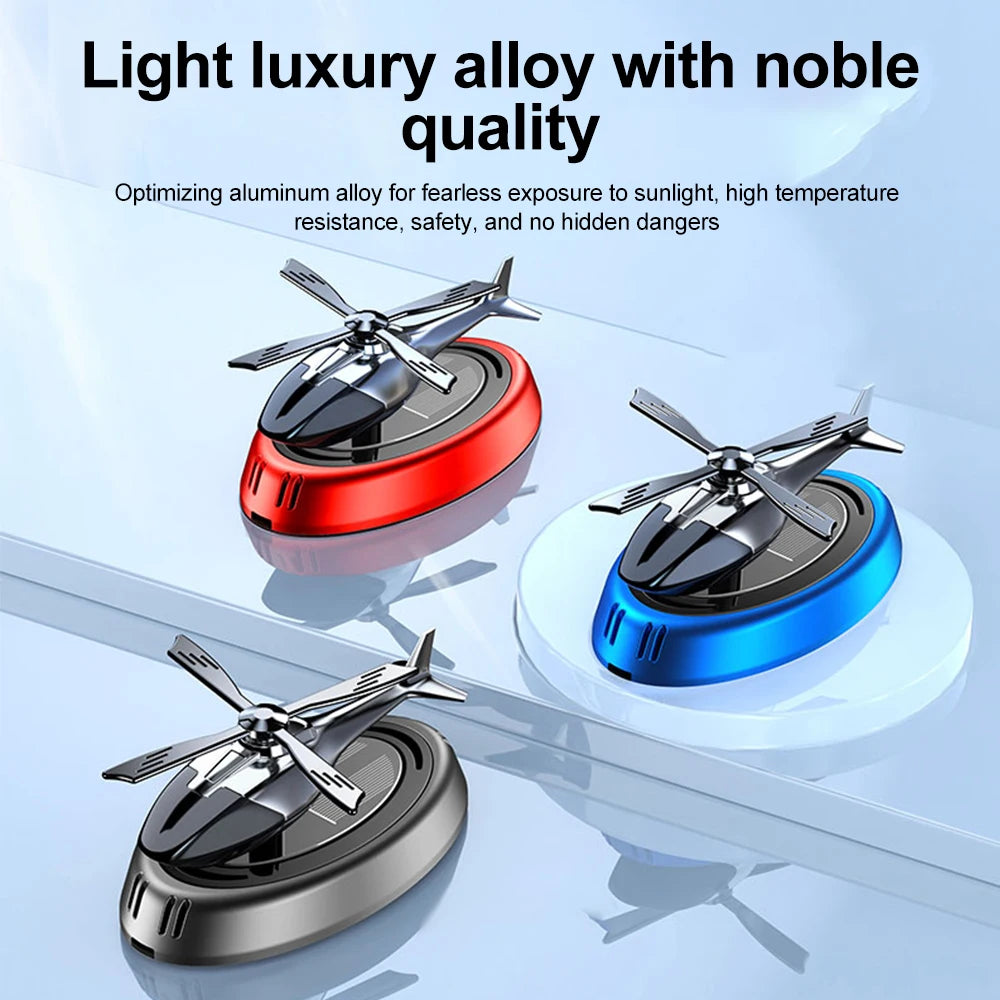 Solarbetriebener Rotationshubschrauber, Solar-Aromatherapie, Auto-Lufterfrischer, Legierung + ABS, Holzduft, Auto-Aroma-Diffusor