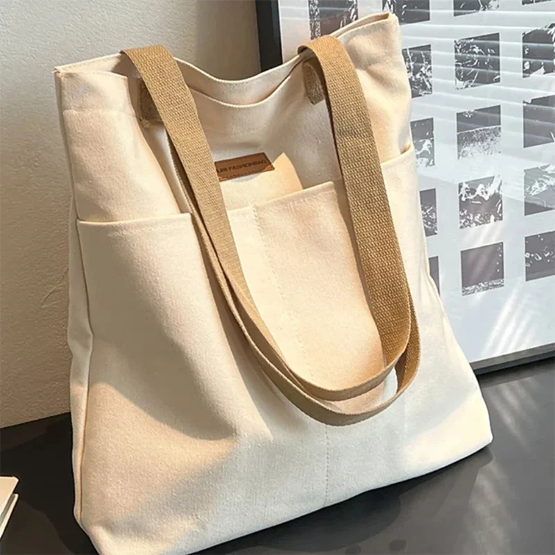 1Pc frauen Einkaufstasche Leinwand Nähgarn Große Kapazität Erweiterte Sinn Handtasche Bequem Praktische Weibliche der Pendler Tasche