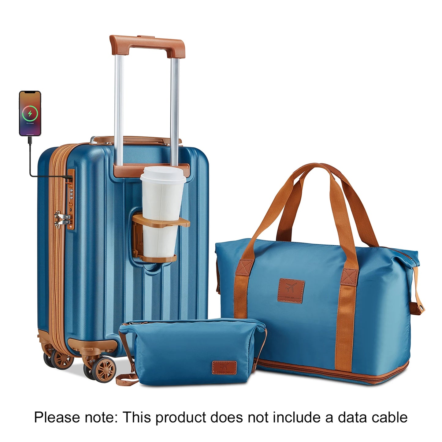 imiomo Erweiterbares Handgepäck-Koffer-Set mit Reisetasche, Getränkehalter, TSA-Schloss, Spinner-Räder, leicht und langlebig