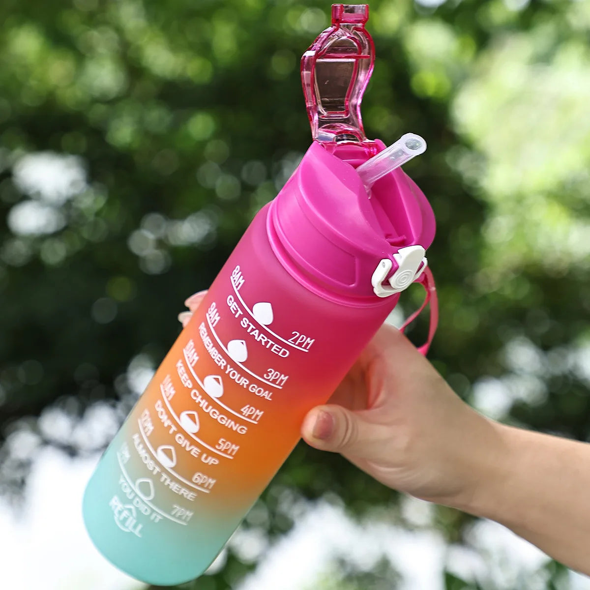 Sportwasserflasche mit zeitverfolgendem Strohhalm, auslaufsicherer, verriegelbarer Klappdeckel für einfaches Tragen, ideal für Outdoor-Abenteuer