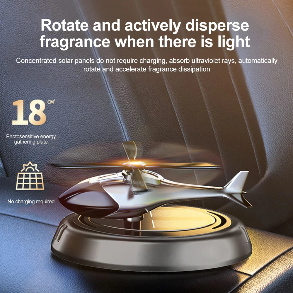 Solarbetriebener Rotationshubschrauber, Solar-Aromatherapie, Auto-Lufterfrischer, Legierung + ABS, Holzduft, Auto-Aroma-Diffusor
