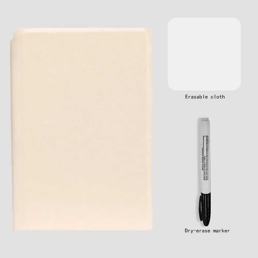 A5 wiederverwendbares Whiteboard-Notizbuch-Set mit Whiteboard-Stift, Löschtuch, Leder, Notizblock, Wochenplaner, tragbar, stilvoll, Büro