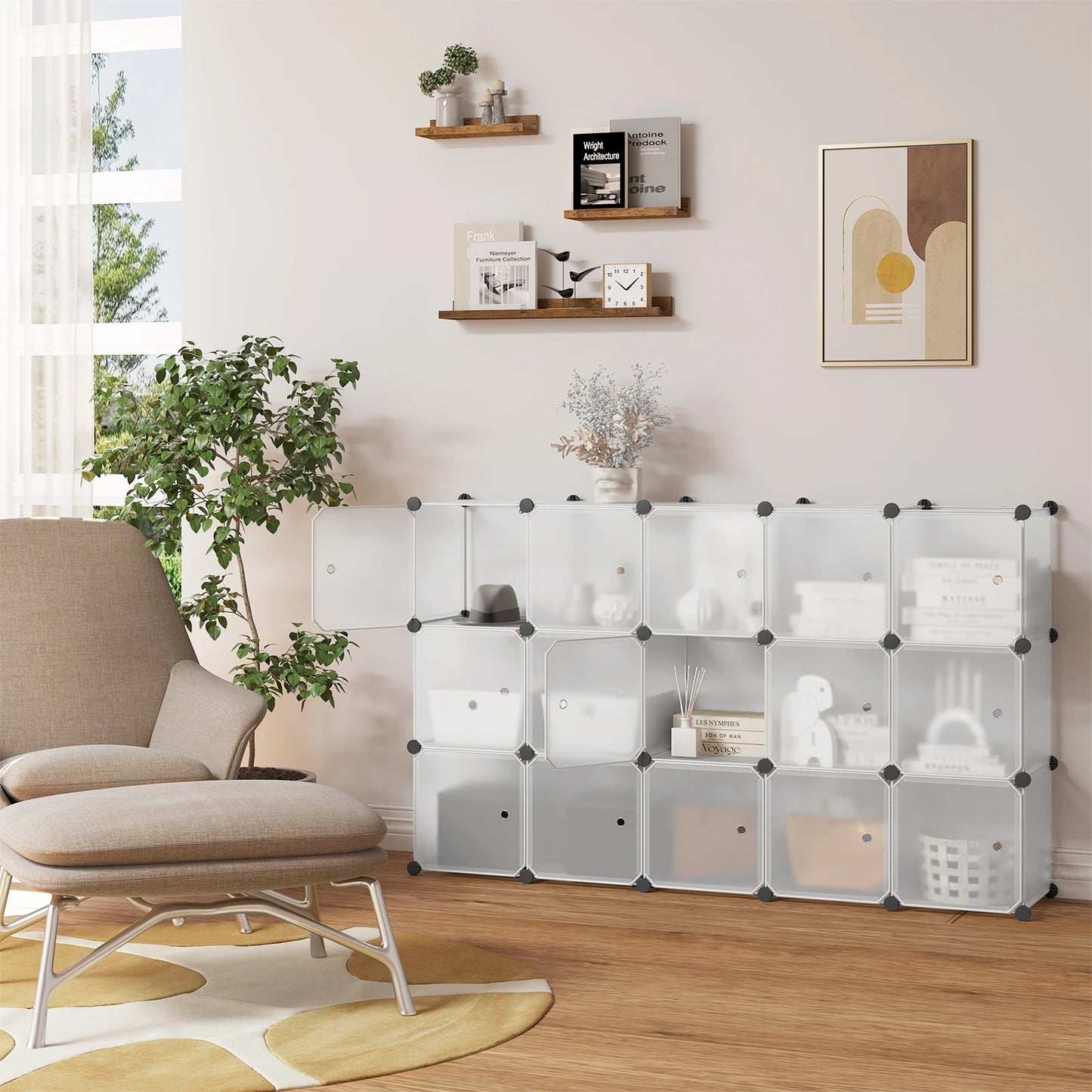 Schuhregal, weißer Schuhschrank, 15 Würfel, DIY-Regal, Kleiderschrank, Raumteiler für Wohnzimmer, Schlafzimmer, Flur, Aufbewahrungsorganisator