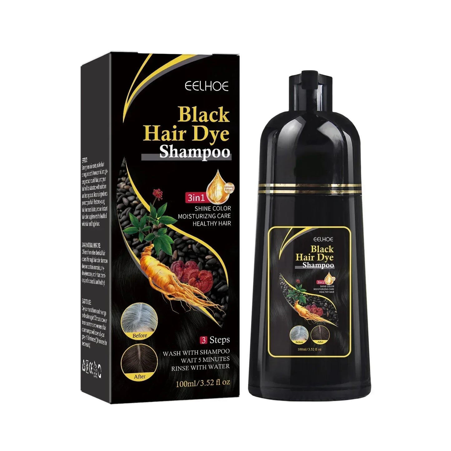 Haarfärbe-Shampoo Grau zu Schwarz - Natürliche Coloration 100ml/500ml