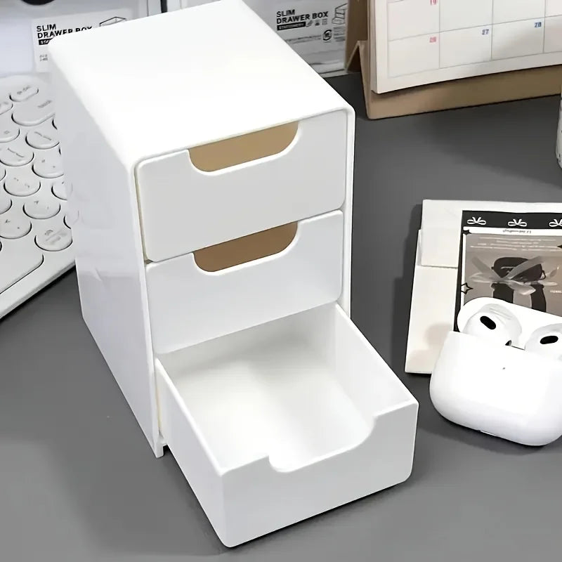 Schicker 3-stöckiger Schreibtisch-Organizer mit Schubladen – ideal für die Aufbewahrung von Bürobedarf, Schmuck und Kosmetika – tragbare Trennbox